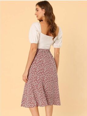 Floral Midi Skirt in Dusty Rose